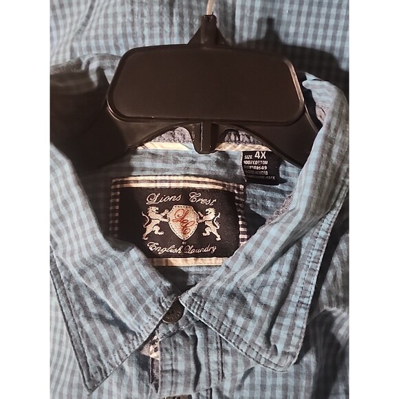 Lions Crest by English Laundry Men’s 4X Blue Check Button Down Casual Shirt - Picture 5 of 6